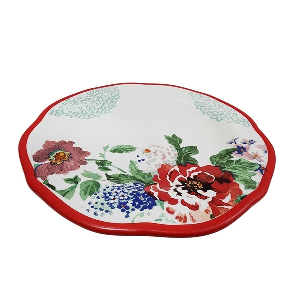 The Pioneer Woman Other - Pioneer Woman Red Trim Floral Flower Country Garden Dinner Plate 10" Scalloped